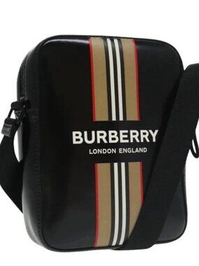 BURBERRY Shoulder Bag Enamel Black Auth 102454